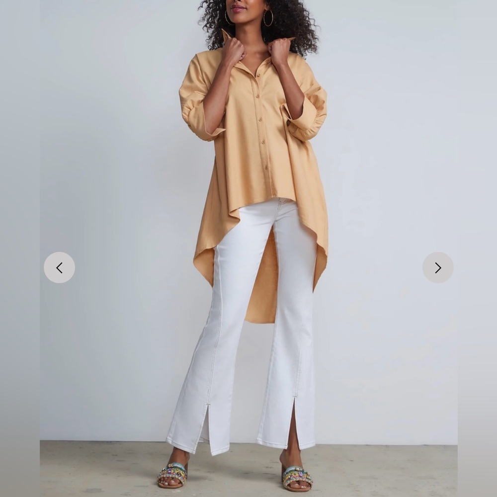NY&Co linen blend cocoon high low button front oversized shirt size XL